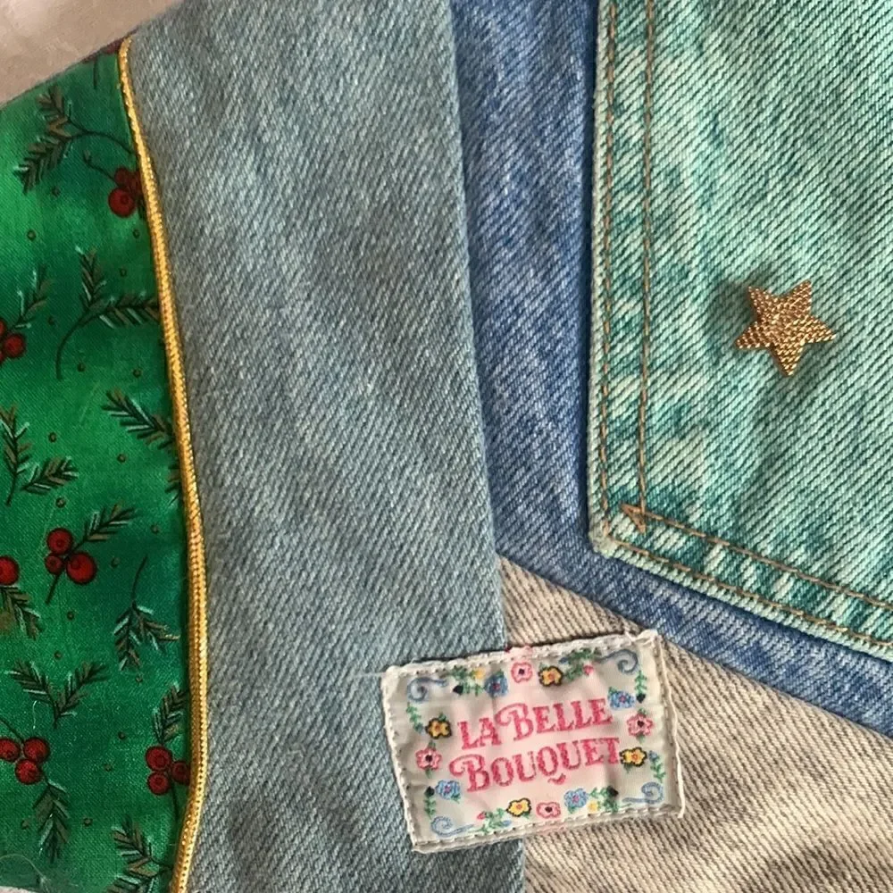 Stocking Vintage Handcrafted Denim Cotton Christmas Bears Lined
